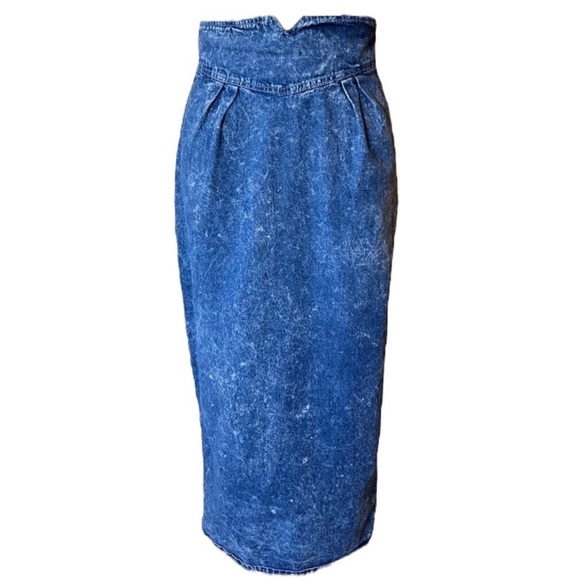 Vintage Y2K Acid Washed Denim Midi Skirt Bleached Western Boho Festival - Picture 1 of 7